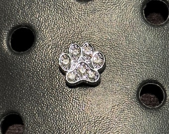 Paw Print Rhinestone Croc Charm, Small Charm w/ Button Back, Animal Clog Jewelry, Pet Lover Jewelry Gift, Dog/Cat Paw Croc Charm, Pet Gift