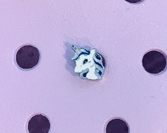 Croc Unicorn Charm. Small 1 pc Unicorn Slide Charm w/ Button Backing. Unicorn Clog Metal Shoe Charm. Unicorn Clog Jewelry, Unicorn Gift.