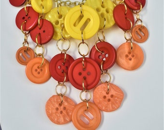 Orange, Peach and Yellow Button Statement Necklace