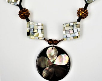 Bronze Beaded Necklace with Large Pendant