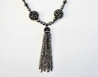 Lightweight Silver Beaded Necklace with Tassel