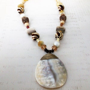 Beaded Shell Necklace with White Shell Teardrop Pendant