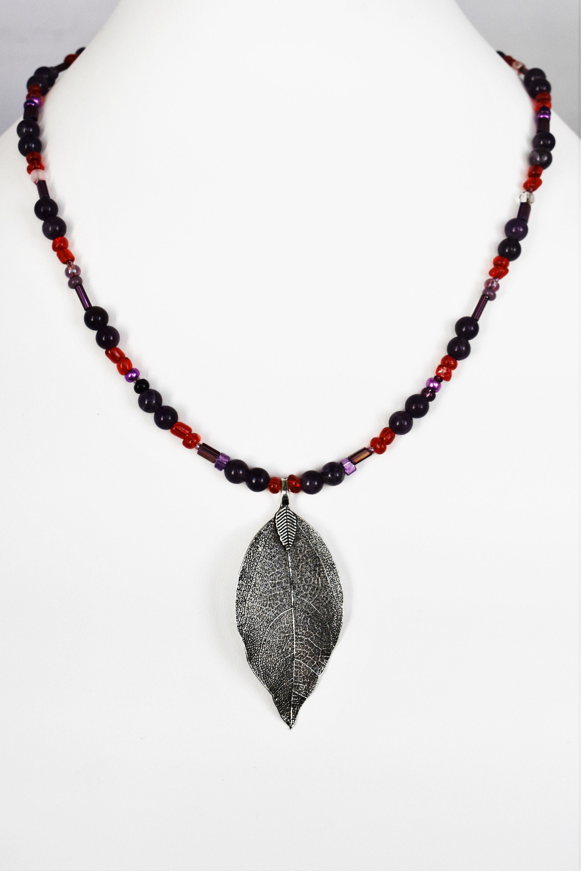 Collier Pendentif Feuille En Argent 925 Avec Perles Violettes - Neuf Avec étiquettes