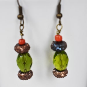 Green and Bronze Dangle Earrings