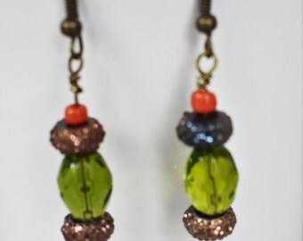 Green and Bronze Dangle Earrings