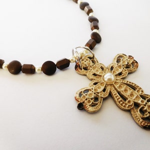 Brown Hematite Necklace with Cross Pendant