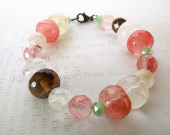 Pink and Brown Chunky Crystal Bracelet