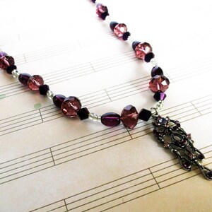 Purple Glass Bead Necklace with Pendant
