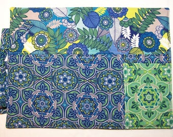 Blue Floral Quilted Adventure Placemat. Tropical Blue Placemat. On the Go. Travel Placemat.