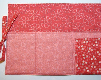 Red Floral Quilted Adventure Placemat. Retro Red Placemat. On the Go. Shabby Chic. Cottage Chic.