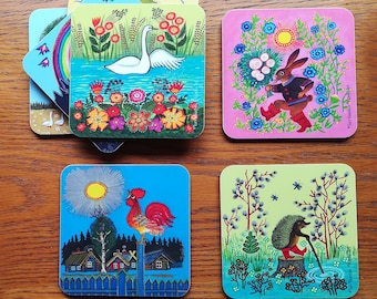 Cork coasters set of 4 for Easter, Colourful art coasters in a box, Coaster set choose from 32 designs, New home gift, Colorful home décor