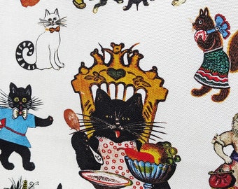 Cat art tea towel, Cats & Kittens kitchen towel, Gifts for cat lover, Organic cotton, UK made
