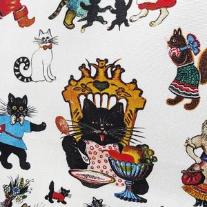 Cat art tea towel, Cats & Kittens kitchen towel, Gifts for cat lover, Organic cotton, UK made