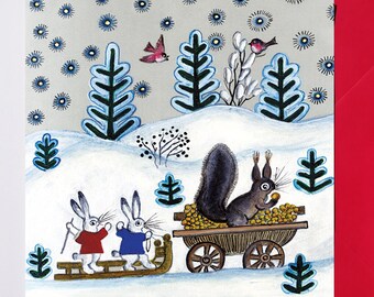 Russian Folk Winter Merry Christmas A Boy with a Bullfinch Blank Inside Greeting Cards A Pack of 5 Christmas Cards with Envelopes