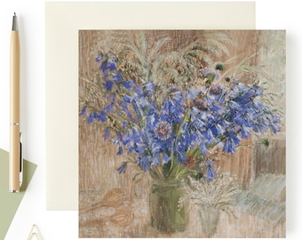 Wild flowers art card, Harebells art greeting card, Harebells painting, Bouquet of blue flowers, Floral birthday card, Fine art card