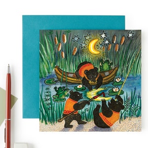 Mignons oursons attrapant la lune, art populaire de conte de fées - Yuri Vasnetsov - Jolies cartes d'anniversaire - Carte de voeux vierge au Royaume-Uni