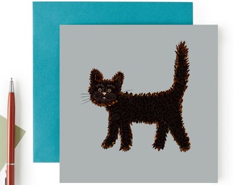 Black cat greeting card - Cute kitten greeting card - Black cat card - Cute cat card - Made in the UK