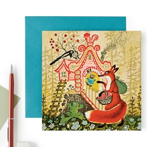 Carte de voeux conte de renard roux et de lièvre - Nouvelle carte de maison différente - Animaux de la forêt - Maison de conte de fées - Cartes de voeux Royaume-Uni