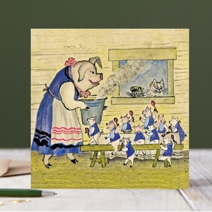 Carte d'art Porcelets affamés et mère cochon Kapelki Art, illustration de Yuri Vasnetsov