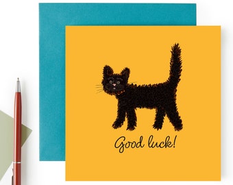 Good luck greeting card - Black cat good luck card - Cute good luck card - Made in the UK