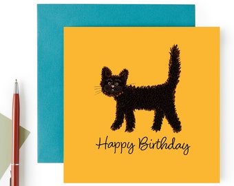 Black cat Happy Birthday greeting card - Happy Birthday kitten greeting card - Black cat card - Cute cat card - Made in the UK