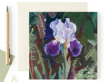 Purple Iris greeting card - Garden iris art card- Blank flower birthday card - Blank inside greeting card in the UK