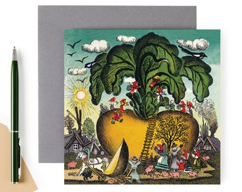 Enormous Turnip Fairy Tale Art Card - Harvest Time - Vegetable Card - Folk Stories - Vintage Style - Yuri Vasnetsov