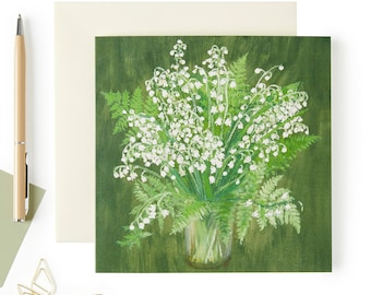Lily of the valley card - Lily of the valley art - Flowers greeting card - Blank floral art card - Sympathy card - UK