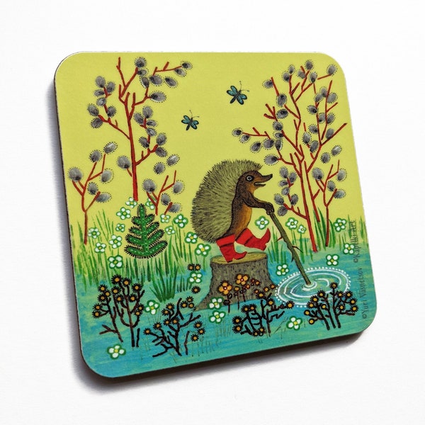 Hedgehog coaster, Mother's day gift, Small hedgehog gift, Colorful folk art Easter home, Yuri Vasnetsov