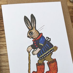 Bunny with walking stick, Blank Easter note card