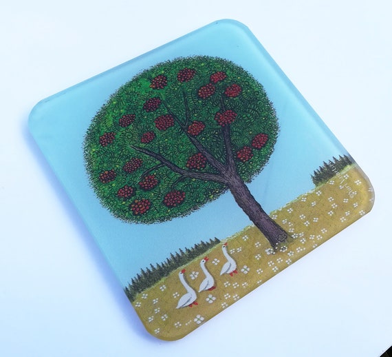 Yuri Vasnetsov Country Style Small Gift Stocking Filler New Home Gift Rowan Tree Glass Coaster Folk Art Housewarming Gift