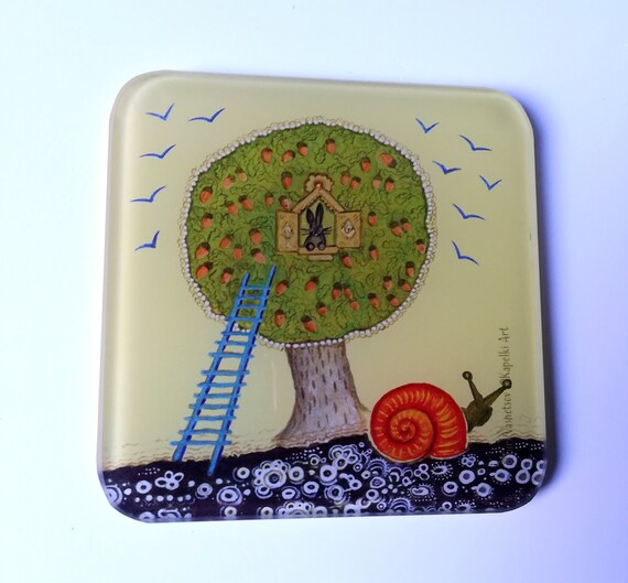Yuri Vasnetsov Country Style Small Gift Stocking Filler New Home Gift Rowan Tree Glass Coaster Folk Art Housewarming Gift