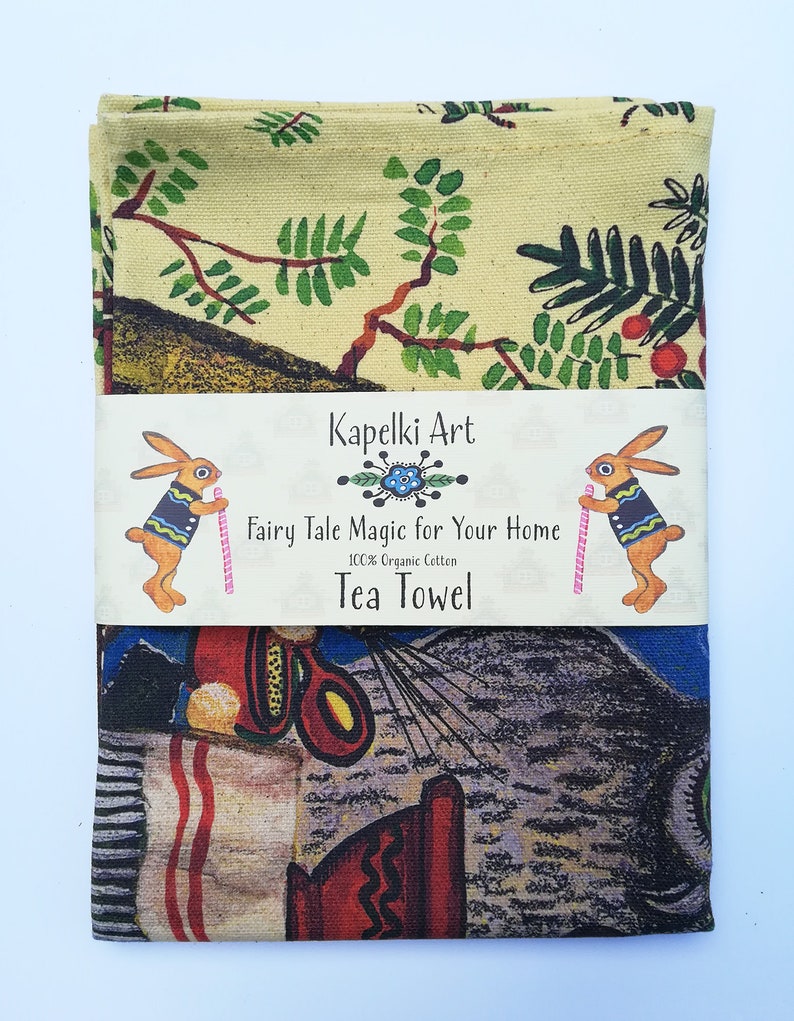 Folk Art Easter Quirky Animals Unusual Tea Towel Yuri Vasnetsov Owl Tea Towel Russian Home Colorful Home Kitchen Textile