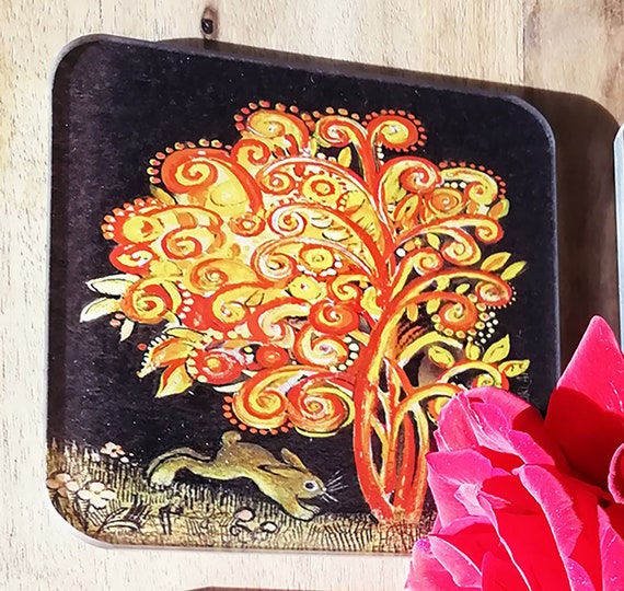 Yuri Vasnetsov Country Style Small Gift Stocking Filler New Home Gift Rowan Tree Glass Coaster Folk Art Housewarming Gift
