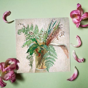 Fleurs sauvages - Bouquet de fougères - Carte de sympathie - Fleurs de la forêt qui se fanent - Carte d'art - Carte de voeux vierge - Carte de voeux florale