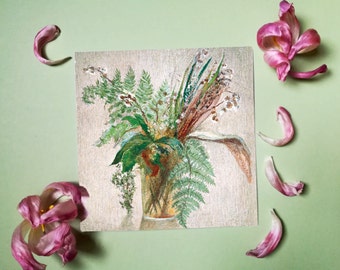 Wild Flowers - Fern Bouquet - Sympathy Card - Fading Forest Flowers - Art Card - Blank Greeting Card - Floral greetings card