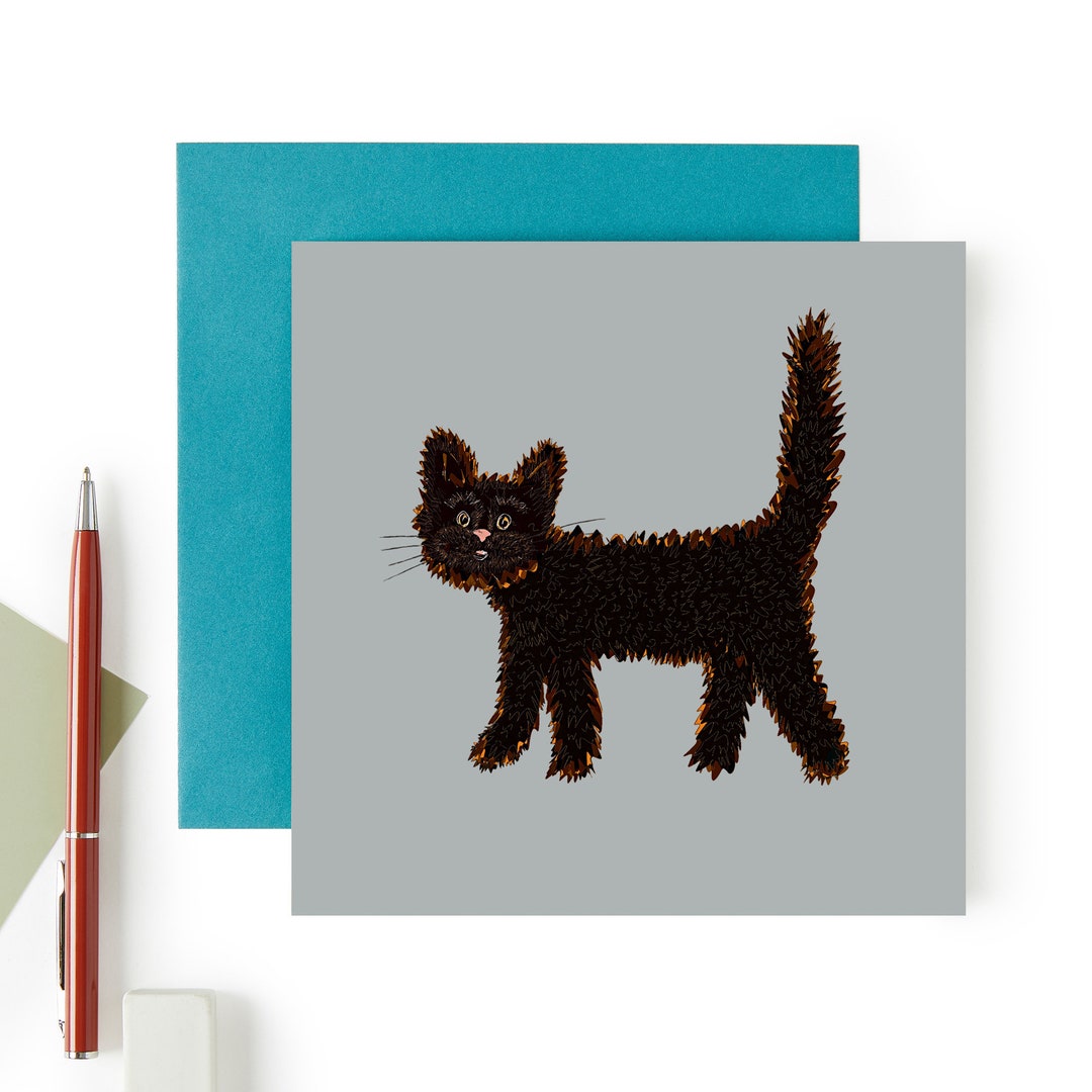 Black Cat Greeting Card Cute Kitten Greeting Card Black Etsy