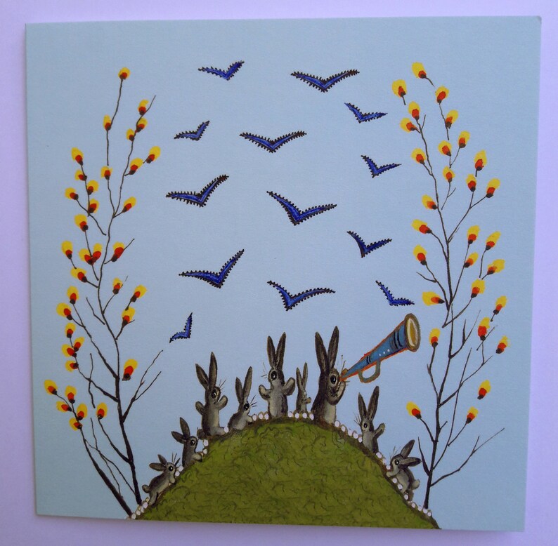 Folk Art Easter Green Easter Card Blank Inside Greeting Card Yuri Vasnetsov Russian Art Easter Bunny