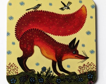 Fox coaster, fox gift, red fox art, Christmas stocking filler, fox drink coaster, Yuri Vasnetsov, Made in the UK