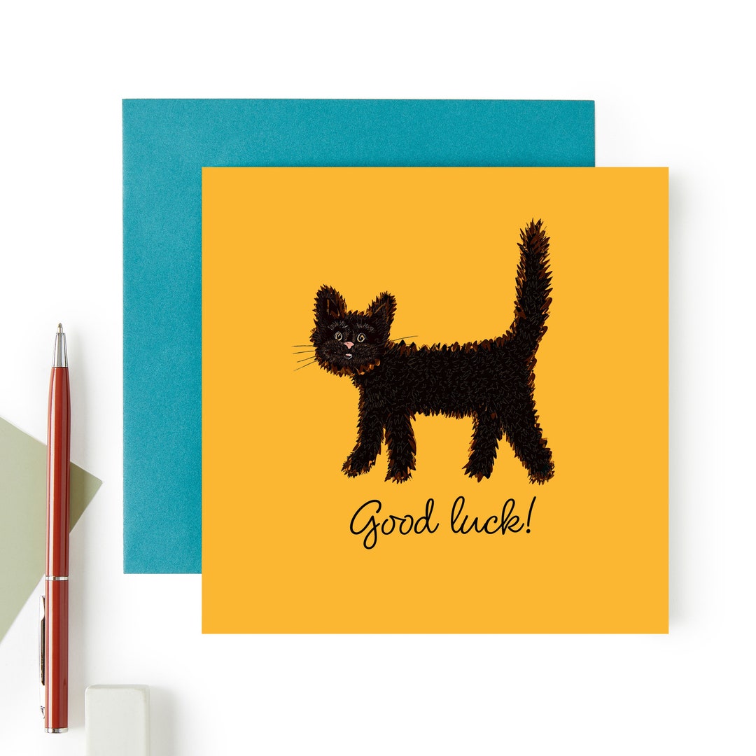 Good Luck Greeting Card Black Cat Good Luck Card Cute Good - Etsy