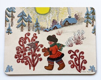 Little boy cute in winter Christmas placemat - Christmas melamine tablemat and coaster set - Snowy winter - Gifts for children