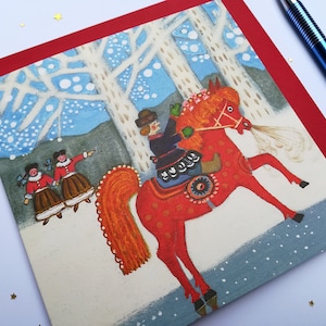 Blank Christmas card, Winter birthday card for him, Horse rider card - Russian winter art - Eastern European Christmas card - Yuri Vasnetsov