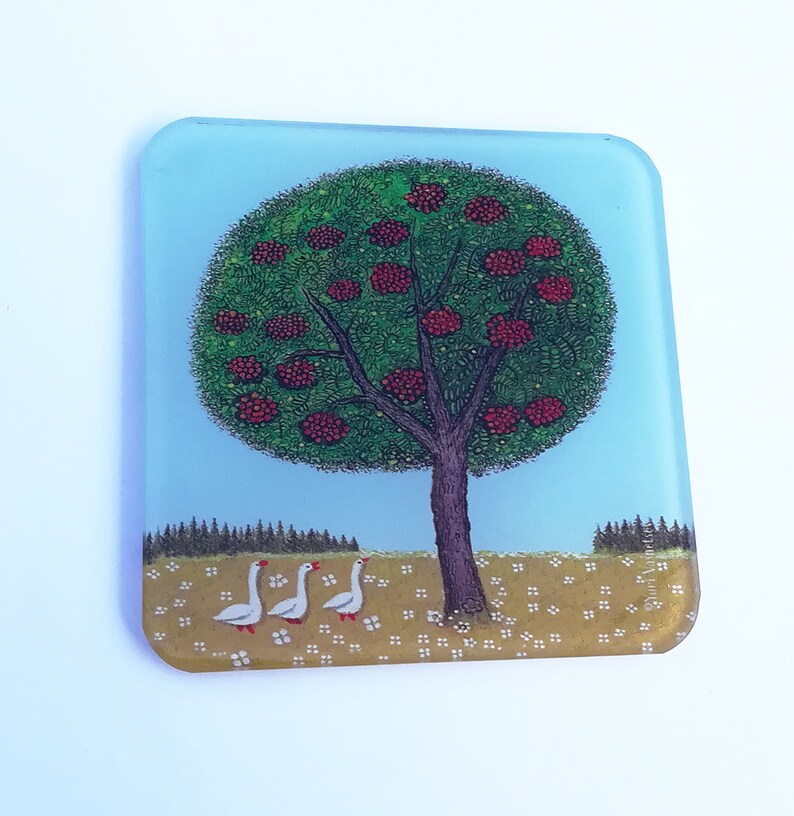 Yuri Vasnetsov Country Style Small Gift Stocking Filler New Home Gift Rowan Tree Glass Coaster Folk Art Housewarming Gift