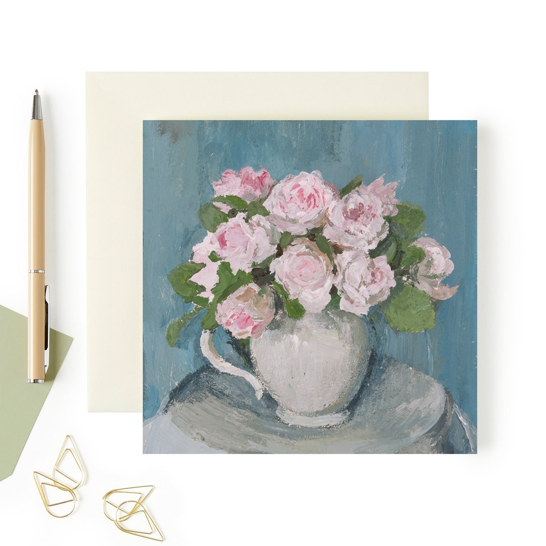 Pale Pink Roses Card Tea Roses Art Artist's Card - Etsy