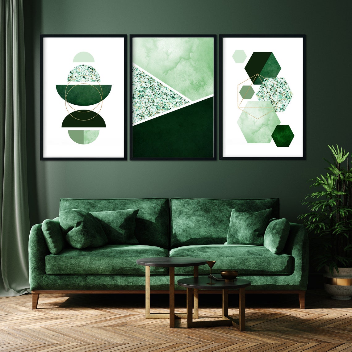 3pc Green Wall Art Set PRINTABLE ART digital art prints Etsy