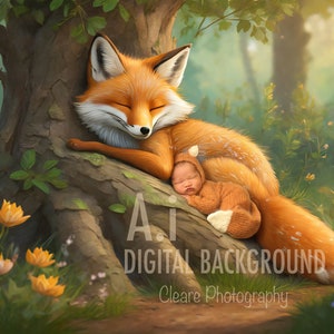 Momma fox ai ,newborn digital backdrop