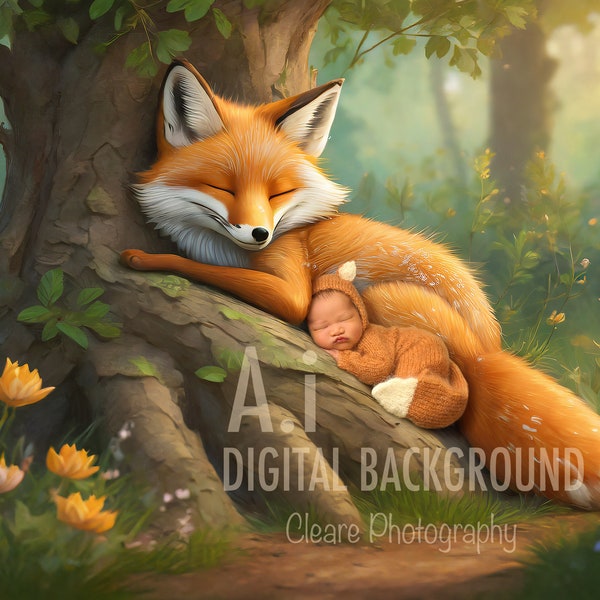 Momma fox ai ,newborn digital backdrop