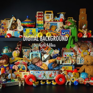 Tienda de juguetes vintage recién nacido / niñera telón de fondo digital
