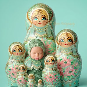 layered mint Russian dolls newborn digital backdrop image 1
