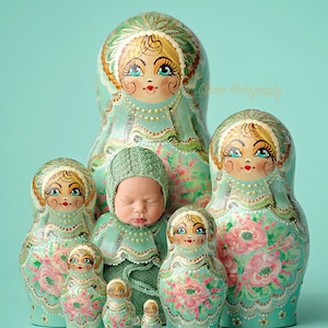 layered mint Russian dolls newborn digital backdrop image 1